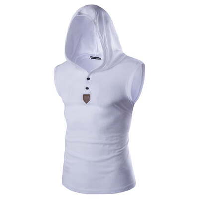 

Tank Top Men Hooded Solid Color Sleeveless Vest Fitness Bodybuilding 7 Colors Men Vest