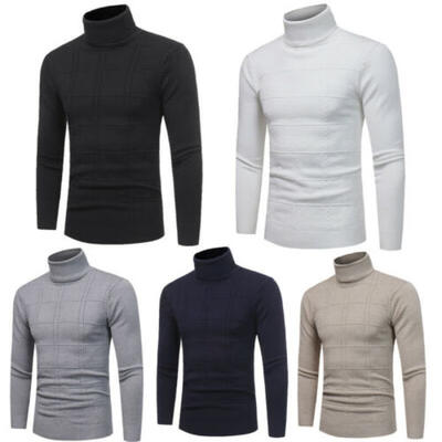 

Mens Winter Warm Cotton High Neck Pullover Jumper Knit Sweater Tops Turtleneck