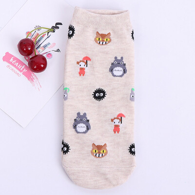 

Cute Cartoon Totoro Socks Spirited Away Ghibli Miyazaki Anime Women Socks Harajuku Summer Totoro Stripes Funny Ankle Socks