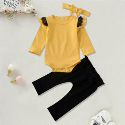 

UK Toddler Baby Girl Kid Fly-Sleeve Romper Bodysuit Tops Headband Cotton Clothes
