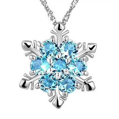

Silver Crystal Snowflake Zircon Flower Pendant Necklace Christmas Jewelry Gift For Women Girls