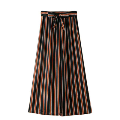 

Fashion Trousers Women Loose Stripe Pants High Waist Broad Leg Pants Ankle-Length Casual Pants Pantalon femme H8