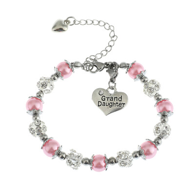 

Granddaughter Bracelet Gift Rhinestone Crystal Balls Faux Pearls Jewelry-3 Color