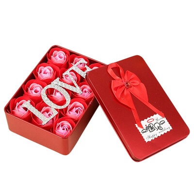 

12pcs Valentines Day Artificial Flowers Perfume Roses Flower Iron Storage Box Gift For Anniversary Gifts For Wedding Decoration