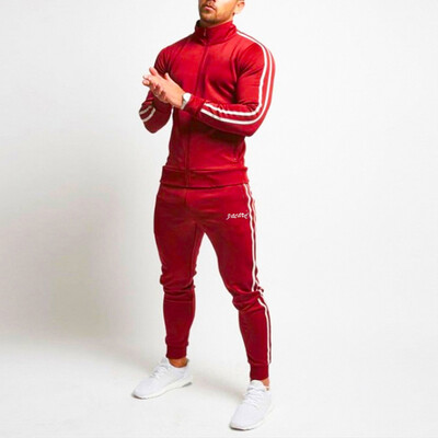 

Toponeto Mens Autumn Splicing Zipper Print Sweatshirt Top Pants Sets Sport Suit Tracksuit