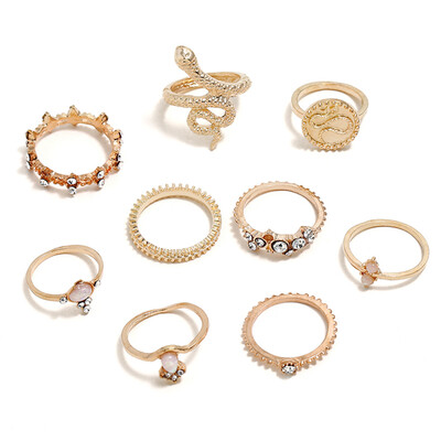 

1Set Bohemia Flowers Crystal Crown Finger Ring Sets Trendy Silver Joint Knuckle Rings Women Jewelry Accessories Gifts
