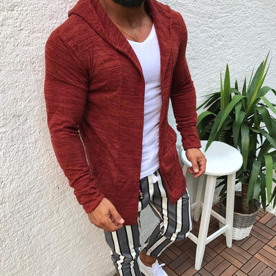 

Men Winter Hooded Cardigan Hoodie Jacket Long Sleeve Casual Solid Color Coat