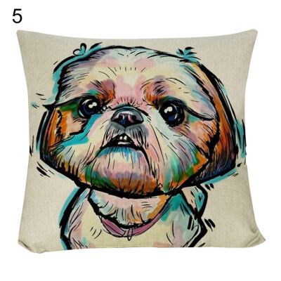 

45x45cm Cute Dog Print Throw Pillow Case Linen Cushion Cover Home Decoration