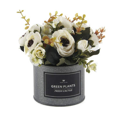 

Artificial Flowers Potted Delicate Silk Hand Made Bud With Iron Flower Pot Silk Artificial Flowers For Wedding Home Decoration