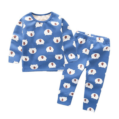 

Autumn Winter Casual Children Cartoon Printing Long Sleeve Plus Velvet Pajamas Kids Two-piece Outfit Set