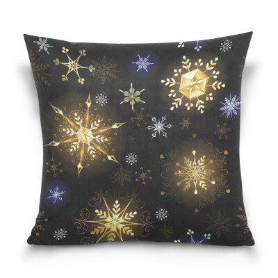 

ALAZA Throw Pillow Cover 16 X 16 inch Christmas Gift Cushion Cover with Gold Snowflakes Printed Pillowcase