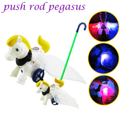 

YIWULAFlashing Push Pull Walking Pegasus Toy Lights Sounds Single Rod Outdoor Games