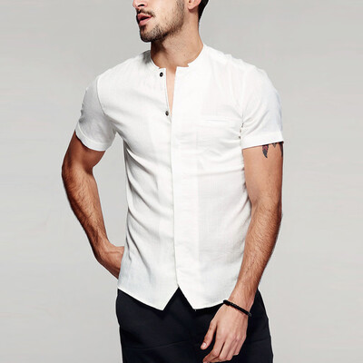 

Toponeto Mens Vintage Baggy Cotton Linen Solid Short Sleeve Retro T Shirts Tops Blouse
