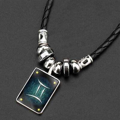 

Vintage 12 Constellations Luminous Pendant Hematite Time Necklace For Men Women Birt ay Christmas Gifts