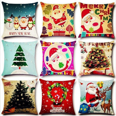 

Christmas Style Cotton Linen Sofa Waist Cushion Pillow Case Cover Thanksgiving