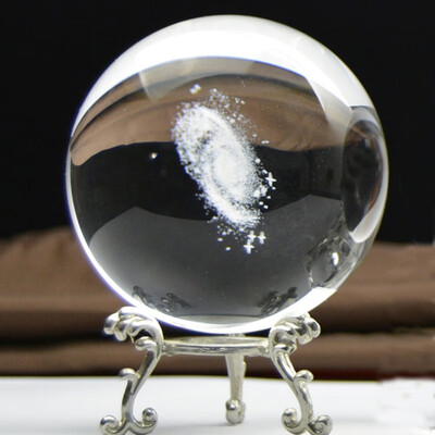 

6cm Engraved Galaxies Of The Milky Way Crystal Ball With Silver Base Home Decoration Crafts