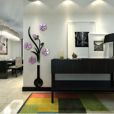 

3D Vase Plum Acrylic Crystal Stereo Wall Stickers Home Decoration Plant Top Trade Wall Sticker Single-piece Package