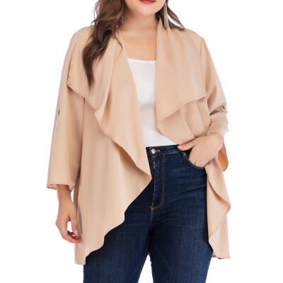 

Gobestart Fashion Women Plus Size Solid Long Sleeve Ruffles Tops Coats