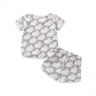 

2019 Summer Cute Baby Girl Rabbit Printing Short Sleeve T-shirt And Short Pants Kit Kid Two-piece Outfit Set