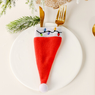 

Christmas Decorative Tableware Fork Set Christmas Hat Storage Tool Cloth Tableware Cover Christmas Decor Knife Fork Set