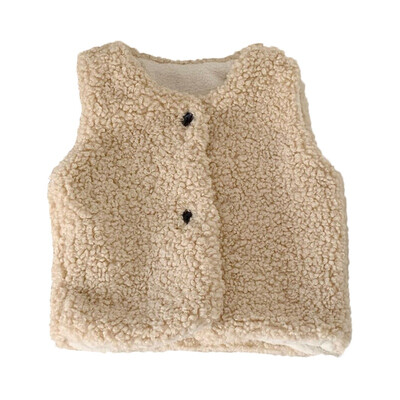 

Winter Children Girls Cute Warm Thick Faux Fur Vest Jacket Solid Color Round Collar Tops Outwears
