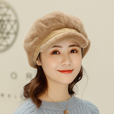 

2019 new ladies velvet duck tongue hat autumn&winter warm Korean version of the casual pure color fashion beret