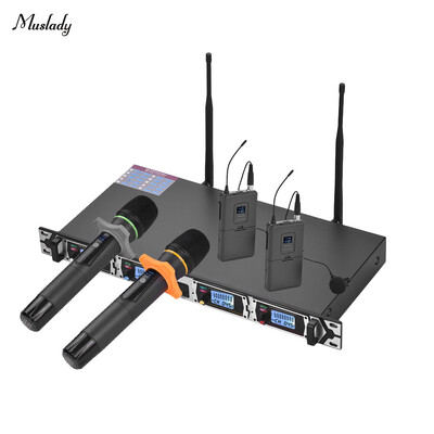 

Muslady D4-3 Professional 4-Channel UHF Wireless Microphone System Includes 2 Lapel Mics with Bodypack Transmitters 2 Handheld M