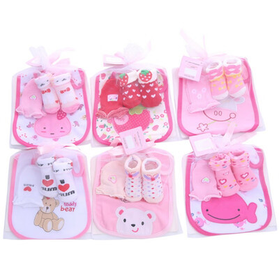 

Cartoon Soft Anti-slip Socks Infant Anti Scratch Cotton Gloves Set With Bibs Girls Bibs Socks Set Newborn Baby Girl