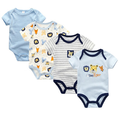 

4PCSLot Baby Clothing Sets Baby Girls Clothes Rpmpers Newborn 0-12M 100Cotton Print Short Sleeve Baby Boys Clothes Bodysuits