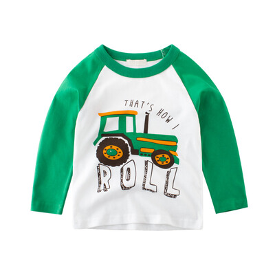 

2018 Cartoon Cotton Autumn Shirt Boy Girls Kids Clothing Children T-shirts Dinosaur Print Long Sleeve T Shirts Stripes Tops