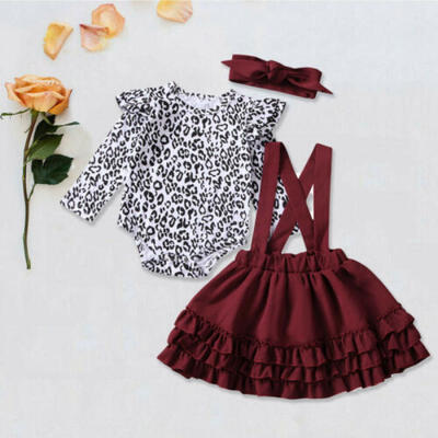 

US 3PCS Xmas Toddler Baby Girl Romper Dress Leopard Bodysuit Skirt Clothes Set