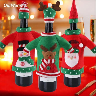 

Christmas &ampamp Red Wine Bottle Covers Snowman Santa Claus Reindeer Ornaments Sweater Home Decor