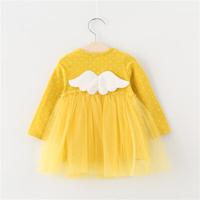 

Autumn New 0-4T Baby Girl Dress Lovely Toddler Girl Dot Pattern Mesh Stitching Dresses Korean Style Long-sleeved Girls Dresses