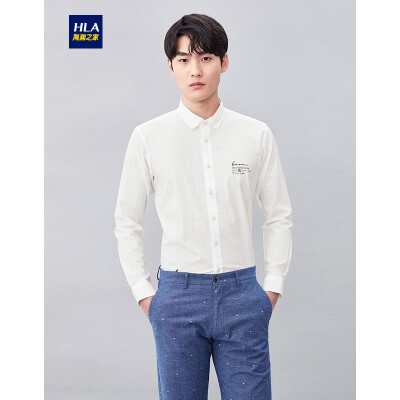 

HLA Haishus parents sleeve casual shirt male 2019 summer new product comfortable soft buckle collar long lining HNEAD2R065A beige 65 180100A 42