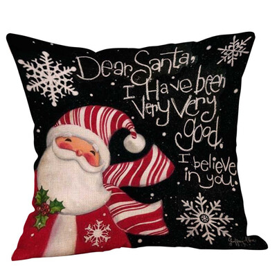 

New Christmas Decoration Flax Pillowcase Santa Claus Pattern Print Pillow Sofa Car Bed Sofa Pillow Case