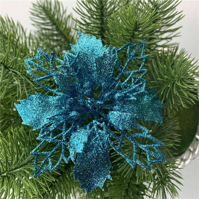 

5Pcs Artificial Christmas Flowers Glitter Fake Flowers Merry Christmas Tree Decorations Gift Xmas Ornament