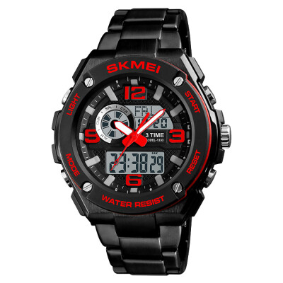 

SKMEI 1333 Men Quartz 3 Time Chrono Watches Countdown Analog Digital Display Wristwatch 5ATM Waterproof Fashion Casual Backlight