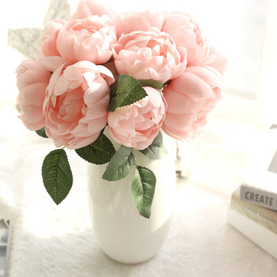 

JPGIF 1 Bouquet 6 Heads Artificial Peony Silk Flower Leaf Home Wedding Party Decor BU