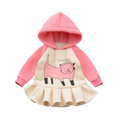 

05T Girls Dresses Cotton Children Princess Dress Long-sleeved Girl Animal Print Hoodie Casual Knee-Length Dress
