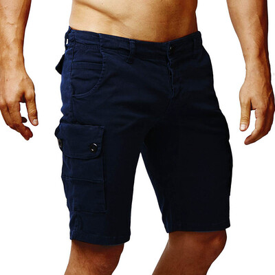 

Gobestart Mens Button New Style Cotton Multi-Pocket Overalls Shorts Fashion Pant