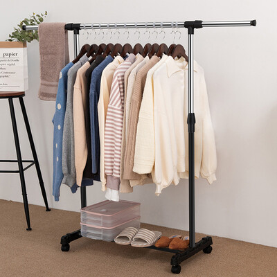 

Pretty world hanger stainless steel single rod drying rack simple floor hanger indoor drying rack bedroom mobile telescopic clothes rack lifting clothes rod WG-1543