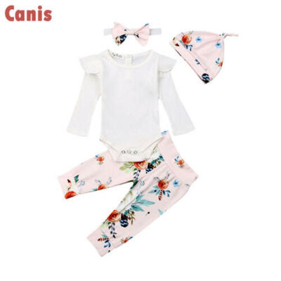 

UK Sale Toddler Newborn Baby Girls Floral Romper PantsHat Headband Outfits Set