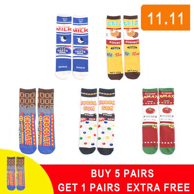 

2018 New Food And Fruit Milk tomato Food Striped Women Cotton Socks Kawaii Ankle Femme Girls Cute Funny Socks Happy Calcetines