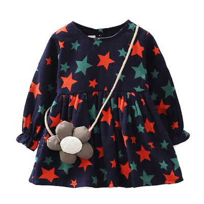 

Kacakid Baby Dresses For Girls Printed Pentagram Flowers Dress With Knapsack Girls Dress Princess Dress Autumn 6 Style Y6