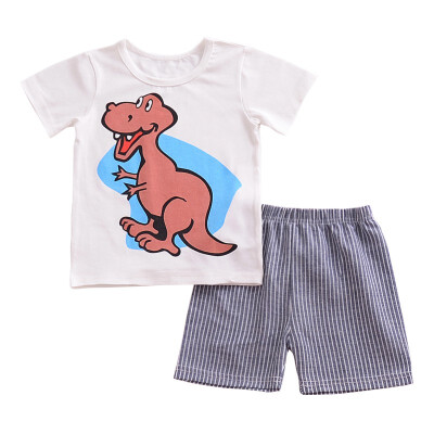 

T-Shirt Shorts Baby Boy Clothes Set Summer Cartoon T-shirt TopPlaid Shorts Baby Clothes Fashion Boy T-shirt