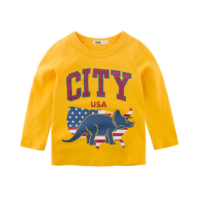

Cartoon Cotton Autumn Shirt Boy Girls Kids Clothing Children T-shirts Dinosaur Print Long Sleeve T Shirts Stripes Tops
