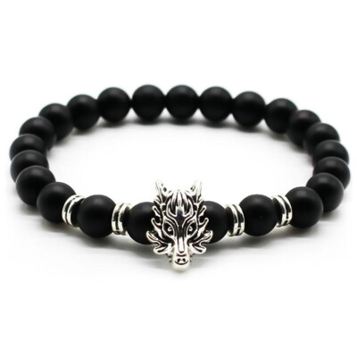 

Animal Dragon Head Bracelets Bangles 8Mm Black Lava Stone Charm Bracelets For Unisex Women Men Yoga Energy Jewelry Gifts