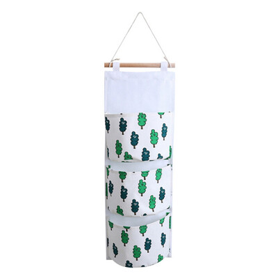 

Cute Printed Three Pockets Storage Bag Sundries Hanging Bag Gray Small Fish Pattern Home Garden Organization