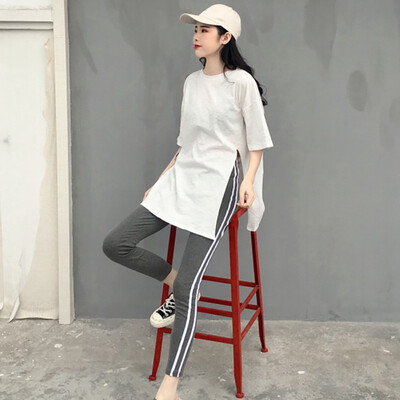 

Summer Casual T Shirt Women Side Split Tees Shirt Ankle-length Pants Women Sets Two-Piece Womens Clothing