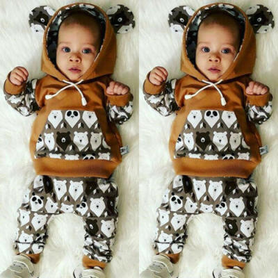 

2PCS Newborn Baby Girl Boy Tracksuit Clothes Set Hooded TopLong Pants Outfits